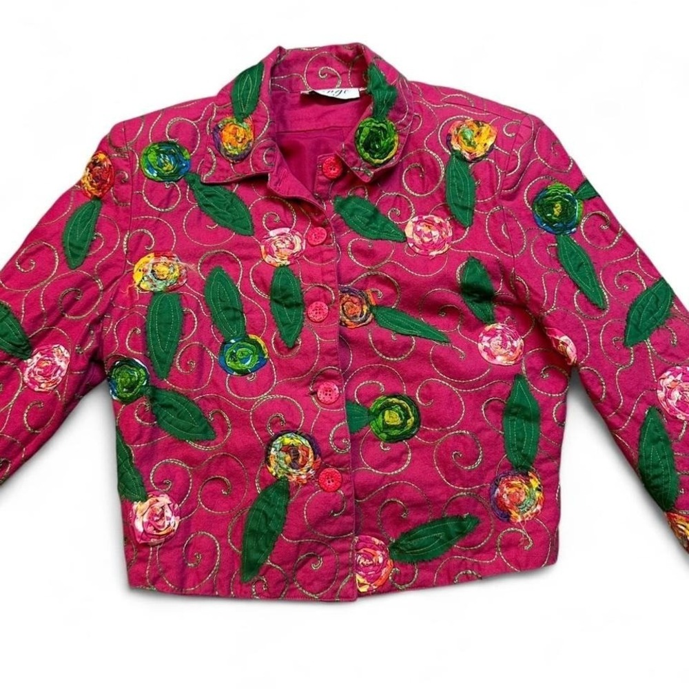Vintage Anage floral embroidered pink jacket size small